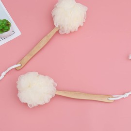 PACKOVE 3pcs Handle Bath and Shower Scrubbers Exfoliating Bath Puff Grey and White for Body Wash and Skin Care