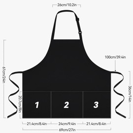 NLUS Kitchen Cooking Apron with 3 Pockets, Adjustable Bib Apron Chef Aprons for Women Men with Pockets, Black