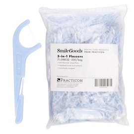 Practicon SmileGoods 3-in-1 Flossers, Individually Wrapped Flosser, Waxed Mint Floss with Interdental Pick, Bulk Pack of 500