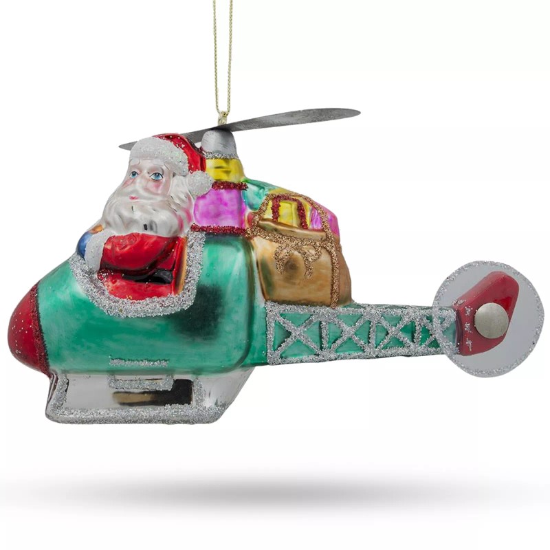 BESTPYSANKY Santa Claus Helicopter Pilot Glass Christmas Ornament 5 Inches