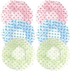 6Pcs Waterproof Shower Caps with Elastic Band for Women - Reusable Bath Hair Hats in Three Colors