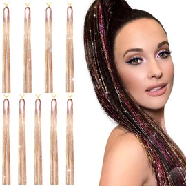 JSTHHTT 1800 Glitzer HaarsträHnen Kit GlitzersträHnen Lametta FüR Haare, Hair Tinsel Hair Fairy, Goldbraun 120cm Glitzer Haar Lametta, Haarschmuck Bunte HaarsträHnen Kinder FüR MäDchen