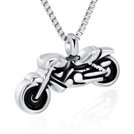 Motorcycle Urn Necklace Cremation Jewelry for Ashes Motorbike Necklace Pendent Stainless Steel Keepsake Memorial Urn Necklace for Men Women