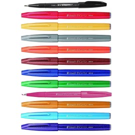 Pentel SES15C Brush Sign Pen Marker Flexible Tip 12 Colours ass.ti