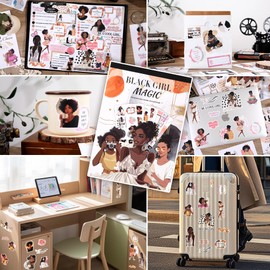 Black Girl Decal Stickers Book For Planners, Calendars, Journals, Vision Boards, Projects, Laptop & Water Bottles – Premium Quality, Hand Drawn, Waterproof – Scrapbook Accessories For Women - 24 Pages