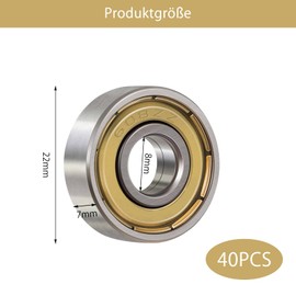 Pack of 40 608 ZZ Ball Bearings, Deep Groove Ball Bearings, 8 mm x 22 mm x 7 mm, Carbon Steel, Miniature Ball Bearings, Deep Groove Ball Bearings for Scooters, Longboard Roller Skates, Inline Skates