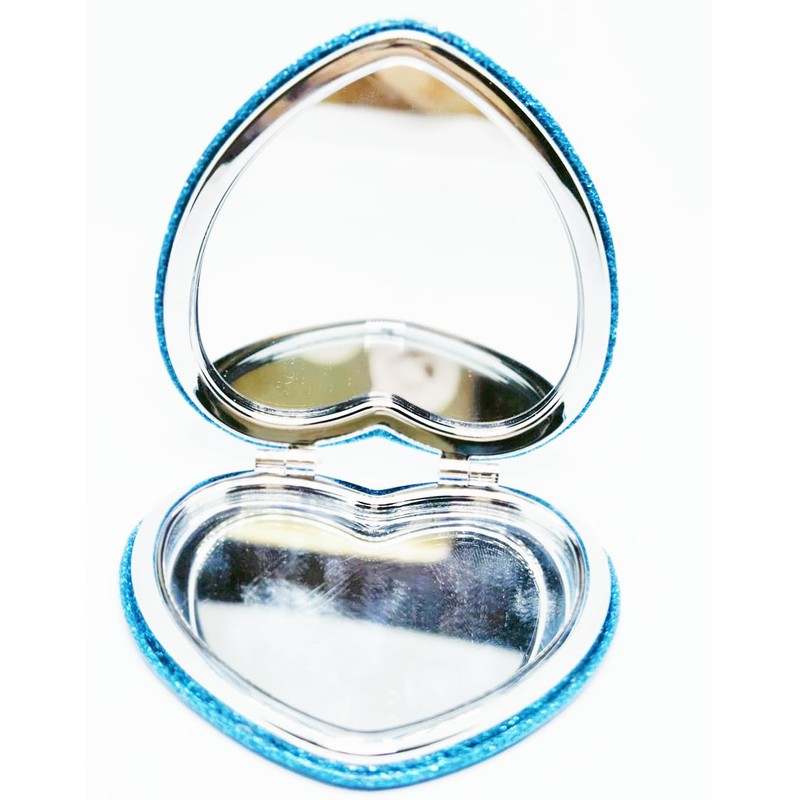 Mpowtech Cute Heart Shaped Compact Mirror for Purse,Blue Travel Mirror