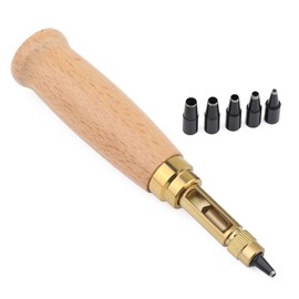 Adjustable Japanese Screw Punch, Screw Hole Punch, 6 Tip Sizes Leather Paper Craft Adjustable Screw, Leather Hole Punch, Belt Hole Puncher, Wood Handle Hole Punch Bookbinding Tool for Sewing Leather