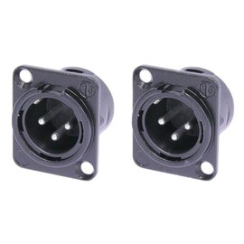 2 Neutrik NC3MD-L-BAG-1 Male 3 Pin XLR Chassis Panel-Black Case Silver Contacts