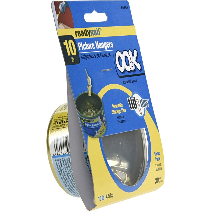 OOK 50606 ReadyNail Picture Hangers, Reusable Art Hooks, Brass, 10lbs