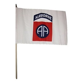 AES 12"x18" 82nd Airborne Division White Stick Flag Wood Staff Premium Vivid Color and UV Fade Best Garden Outdor Resistant Canvas Header and Polyester Material Flag