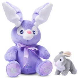 Dimple Bunny Set - Bella Animated Interactive Purple Bunny with Peek-a-Boo Feature and Singing Songs Plus Super-Soft Grey Baby Bunny Plush - Perfect Baby Plush Toy Gift for Ages 0 and Up