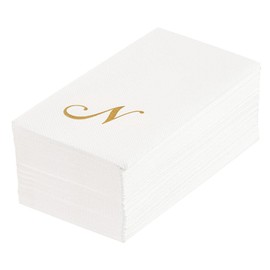 Luxenap 15.8 X 7.9 Inch Linen-Feel Guest Towels, 50 Lettered Hand Towels - Gold Letter 'N', Cursive Font, White Paper Dinner Napkins, airlaid, For Restrooms And Tables - Restaurantware