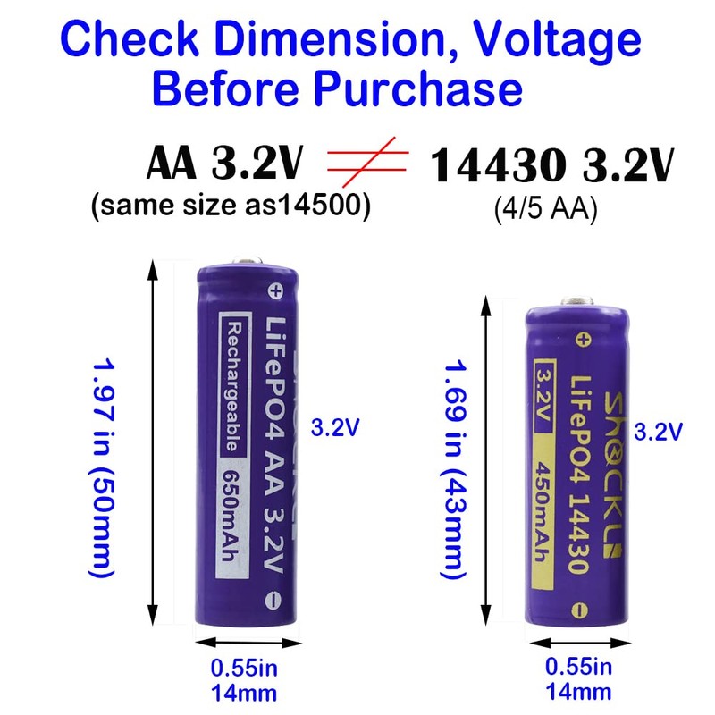 funkawa (8- Pack) Shockli AA 3.2 Volts LiFePo4 650mAh Rechargeable