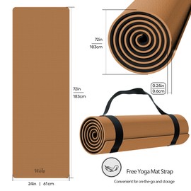 Non-slip TPE Yoga Mat for Women & Men,72"x24" Double-Sided Workout Mat for Home Gym Pilates,1/4 Inch Thick Packable Lightweight Exercise Mat with Strap for Travel,Non Toxic Exercise Floor Mat(Orange)