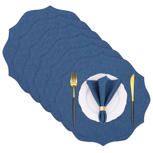 Cotton Linen Round Placemats Set of 6, HADEEONG Table Mats
