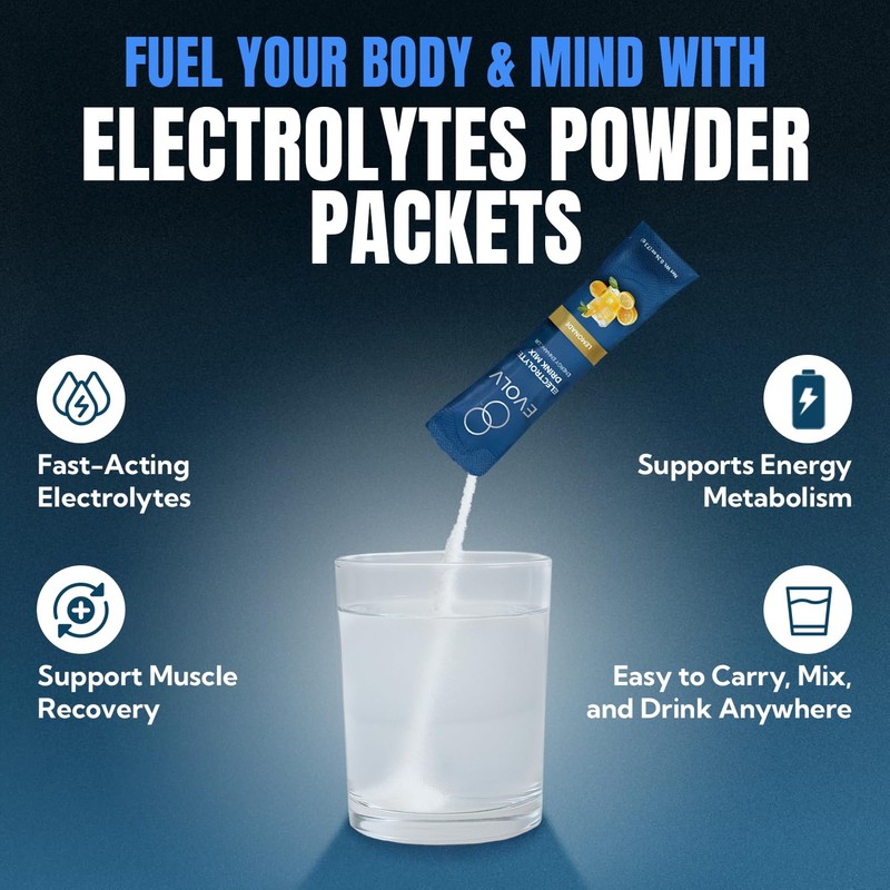 EVOLV Electrolytes Powder Packets – Electrolyte Packets with Palatinose, Sodium