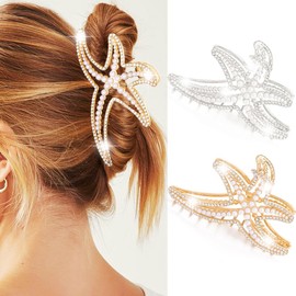 Zoestar Seestern Haarklammern Perle Haarspange Klaue Gold Metall Haarspangen Strass Haarschmuck für Frauen und Mädchen (2 Stück)