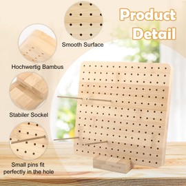 Barrier Board for Granny Square, Blocking Board 19.5 x 19.5 cm, Wooden Blocking Boards with 10 Stainless Steel Rod Pins and 5 Needles, Wooden Lock Board Crochet to Tension Small Knitting or Crochet