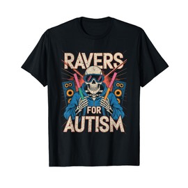 Ravers for Autism Skeleton with Glowsticks EDM Music T-Shirt