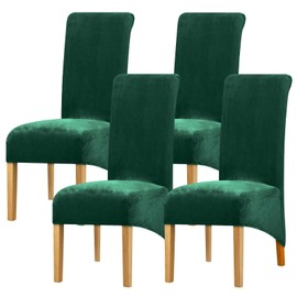 Leorate Velvet Dining Chair Covers: Thick High Back Velvet Chair Slipcovers Stretch Fabrics Cover For Large Chair Washable Removable Chair Cover For Home Decor (Pack of 4, Dark Green)
