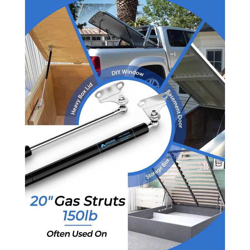 ARANA Gas Struts 20 inch 150lb with Brackets (2 Pack)