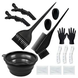 Juego de cepillo y tazón de tinte para el cabello, kit de 15 piezas de blanqueador para el cabello con herramientas para colorear, negro
