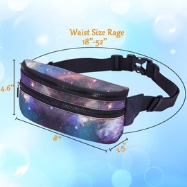 Goothdurs Fanny Pack for Women Men Fashion Waist Bag Waterproof Hip Bum Bag with Adjustable Belt for Running Travel Hiking Cycling Money, A3-Purple Galaxy,
