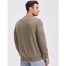 PINSPARK Men Crewneck Sweatshirt Lightweight Long Sleeve Running Sweat Shirts Casual Pullover Tops with Zipper Pocket Khaki