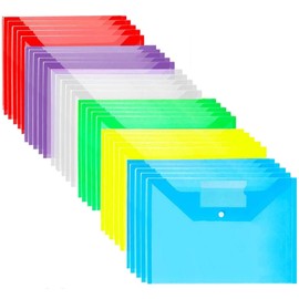 Plastic Wallets - 30 Pack A4 Folders Wallets Plastic Document Files Popper Wallets with Pocket