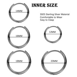 Mini Creole Earrings Silver Women's Small 925 Real Silver Hoops Earrings, men, 8-20 mm, Silver, Black