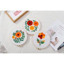 3 Set Punch Needle Embroidery Beginner Kits for Kids and Adults with Instructions, Punch Needle Fabric with Patterns, Yarns, Embroidery Hoops for Rug-Punch & Push Needles