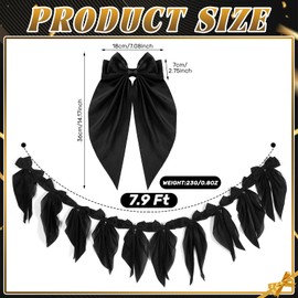 VitalCozy 1 PCS Black Bow Garland Banner, Satin Ribbon Hanging Party Bow Garland Decoration for Birthday Baby Shower Wedding Party Supplies