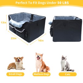 AMFIYQ Dog Car Seat for Medium Dogs or 2 Small Dogs, Dog Booster Seat for Front and Back Seats with 2 Safety Leashes&Adjustable Safety Strap, Portable Pet Car Seat Perfect for Pets Up to 50lbs (Black)