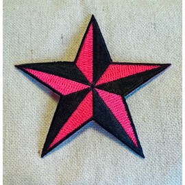 Pink Nautical Star Embroidered Iron-On Patch Naval Compass Symbol Emblem