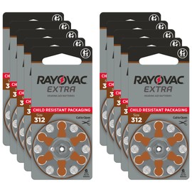 Rayovac Extra Size 312, 60 Hearing Aid Batteries, Made in The USA w/Battery Holder