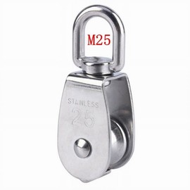ExcInter Single Pulley M25 Steel Wheel Block Heavy Duty Pulley Roller Loading 304 Stainless Silver