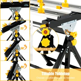 Toolsempire Portable Workbench, Folding Work Bench and Vise with 2 Rotary Handles, 7-Level Adjustable Height, 8 Sliding Clamps, Tiltable & Extendable Tabletop, Workbench Table for Garage, Workshop