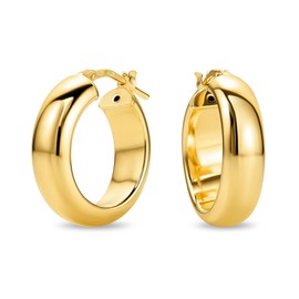 MIORE Jewellery Handmade in Italy, Earrings 925 Silver, Hoop Earrings 925 Silver, Chunky Hoops 15 mm Diameter, Earrings Gold-Plated 18 K Gold, Round Hoops Earrings Women's Earrings, Gold Plated