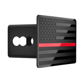 2.5 Inch American Flag Trailer Hitch Cover Plug with 5/8-Inch Pin Diameter Trailer Hitch Lock,2 1/2 Inch Hitch Cover Fits for 2.5 Inch Receivers,Black&Thin Red Line
