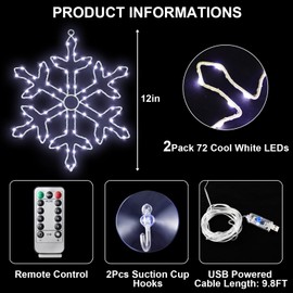 Zimati Christmas Snowflake Window Lights Decorations,12 IN 126 LEDs Cool White Snowflake Lights with 8 Lighting Modes Remote Control Timer,USB Powered Christmas Window Lights for Home Xmas Party Decor