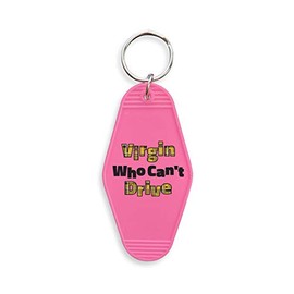 TeesAndTankYou Virgin Who Can't Drive Vintage Style Motel Keychain Key Tag 3.5" Pink