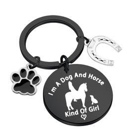 PLITI Horse Keychain Dog Lover Gifts Equestrian Gift Horseshoes Charm I'm a Dog And Horse Kind Of Girl Cowgirl Keyring (Dog Horse Girl BLCA)