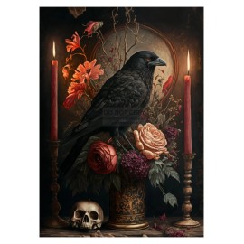 BLACK RAVEN EDGAR ALLAN POE ESQUE CANDLE LIGHT 5X7 FANTASY PHOTO