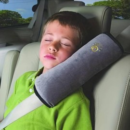 Bloomsworld Kids Seat Belt Pillow, Soft Plush Cushion for Children in Booster Seats, Head Support for Car Naps - Grey