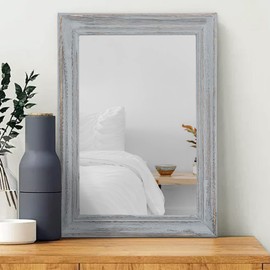 MWAZZLL Wooden Mirror with Framed Rectangular Retro Wall Mirrors Decorative for Bathroom Bedroom Living Room Hallway Entryway Home Decor Grey