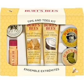 Burt's Bees Tips and Toes Kit Holiday Gift Set, 6 Travel Size Products in Gift Box - 2 Hand Creams, Foot Cream, Cuticle Cream, Hand Salve and Lip Balm