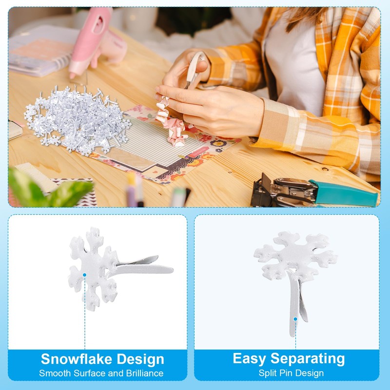 PATIKIL Brads Paper Fasteners, 100 Pcs Mini Metal Snowflake Pastel