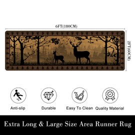 Deer Cabin Runner Rug 2x6 Throw Rug Rustic Area Rug Washable Hallway Rugs Non-Slip Vintage Rugs Runner,Country Wildlife,Bedroom Floor Carpet Indoor Entrance Door Mat for Entryway Laundry Kitchen