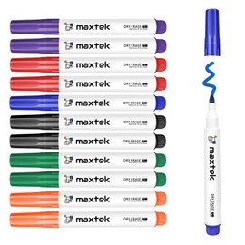 maxtek Whiteboard Marker, 12 Whiteboard Pens Wipe Clean, Round Tip, Approx. 2 mm Line Width, Dry and Residue-Free Wipe Off Whiteboards, High Quality, Set of 6 Colours